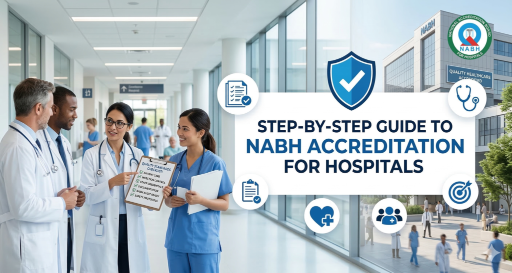 Learn the step-by-step process of NABH accreditation for hospitals, including documentation, audits, standards, and benefits to improve healthcare quality and patient safety.